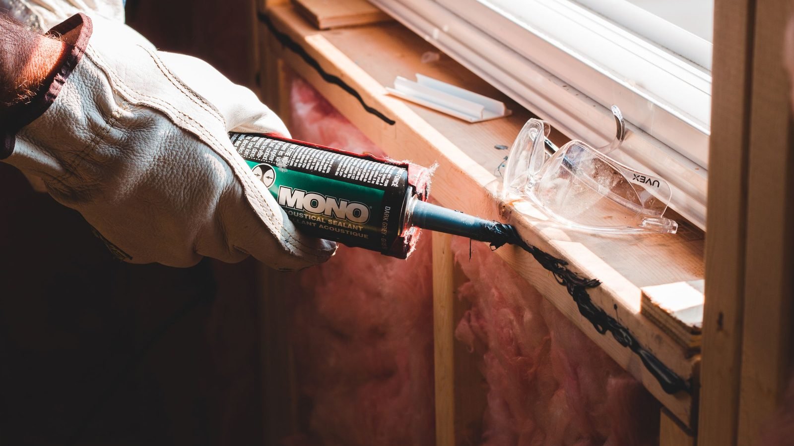 Sealant being run at the frame-to-wall joint during installation, the site line outside the tested unit