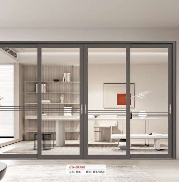 Wood-aluminium window wall with a dark timber interior finish