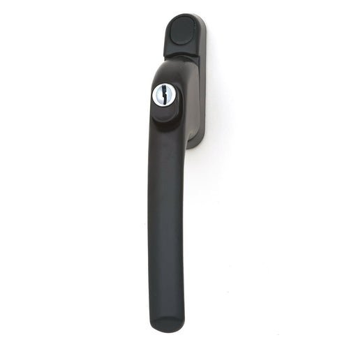 Black window handle with key cylinder