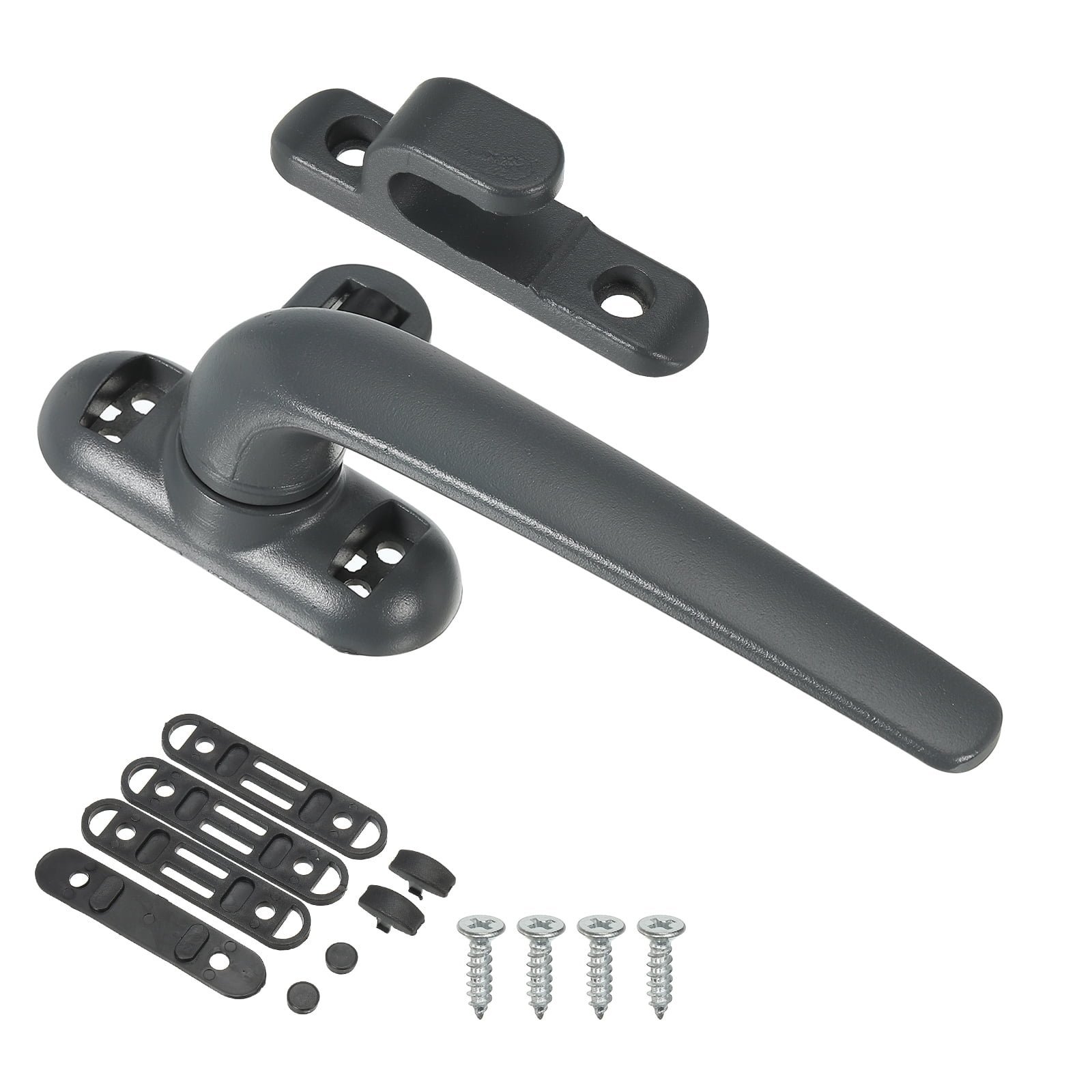 Window handle with base plate and strike set and fixing screws