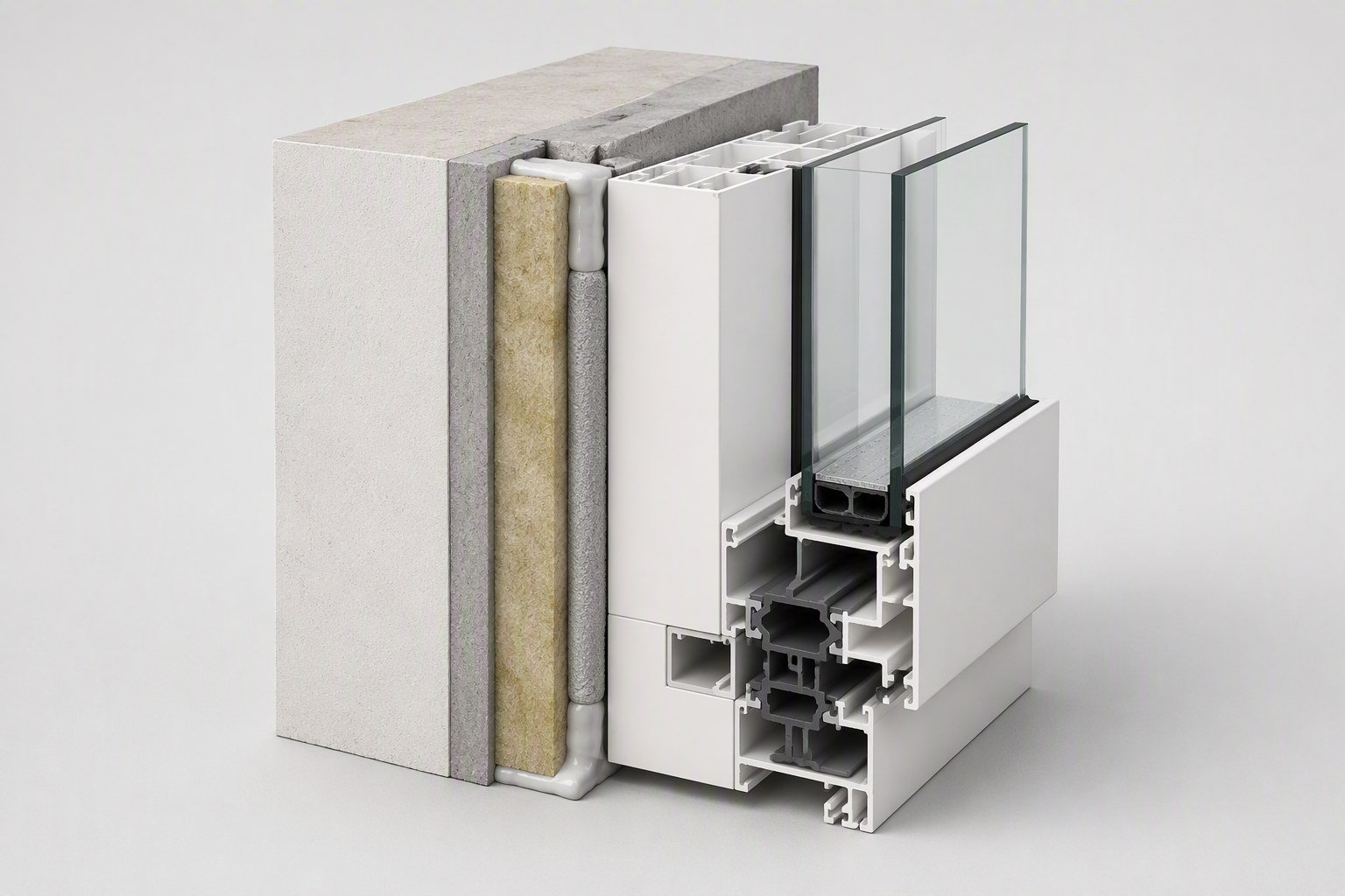 Window installation cross section showing sealant and insulation zones
