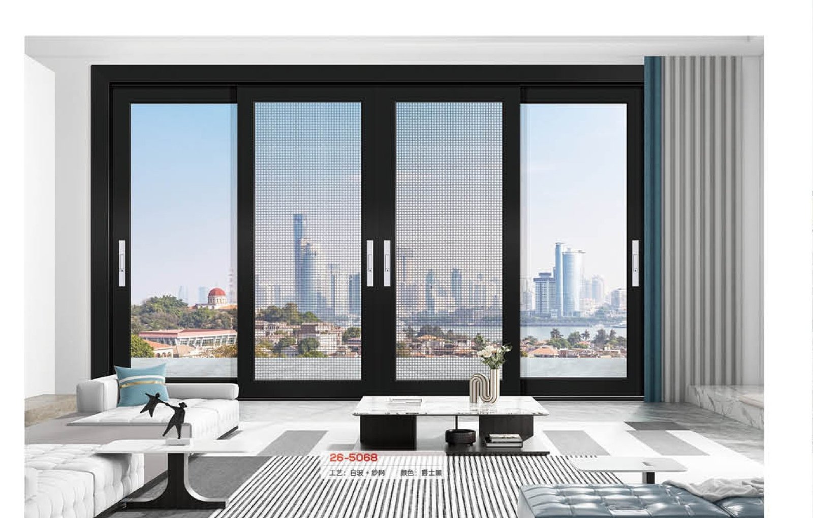 Motorized glass wall of a modern home at dusk