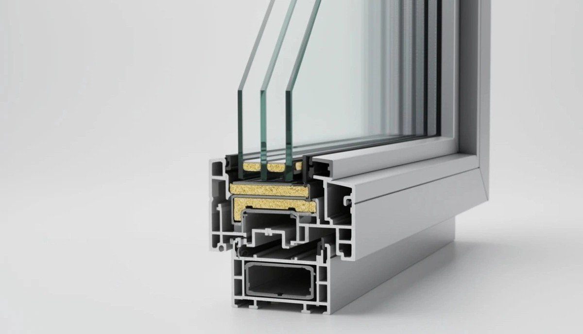 Window frame corner joint with glazing and gasket line