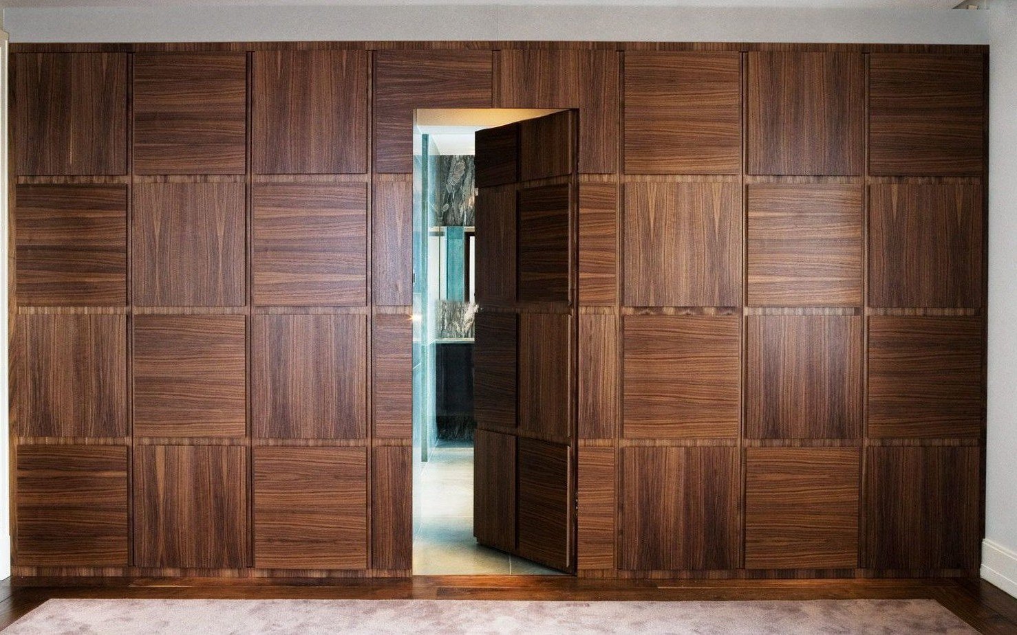 Dark timber door with glazing in a modern interior